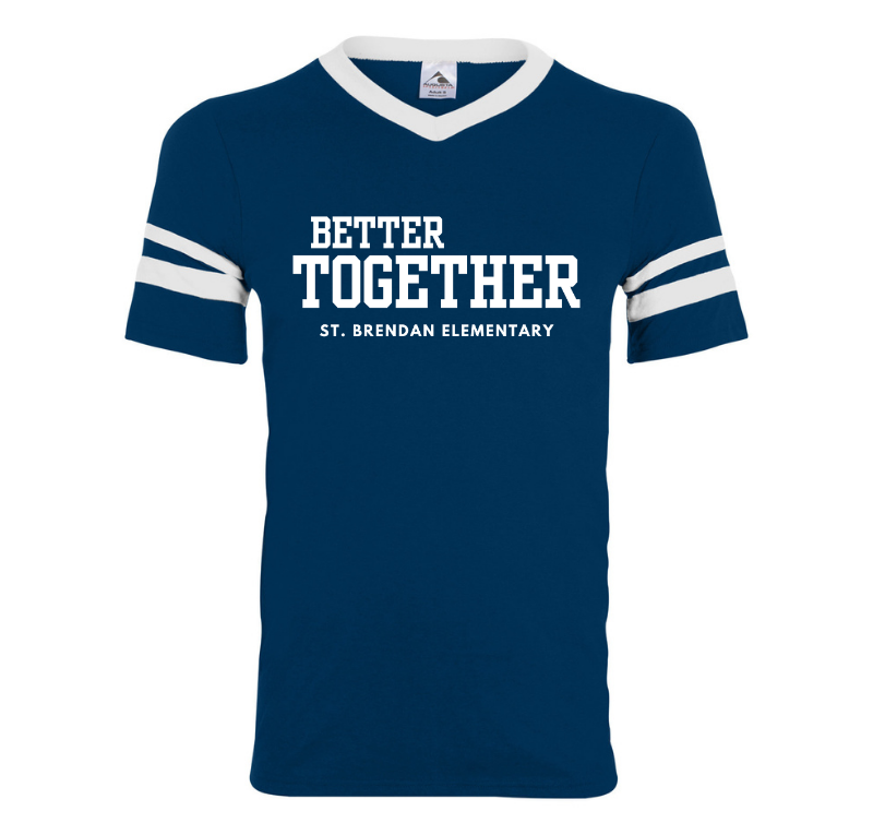 Youth "Better Together" Stripe-Sleeve Jersey T-Shirt, Navy