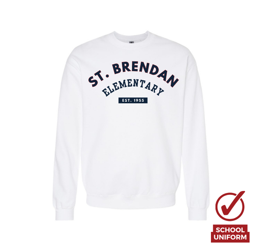 Youth St. Brendan Elementary White Classic Crewneck Sweatshirt