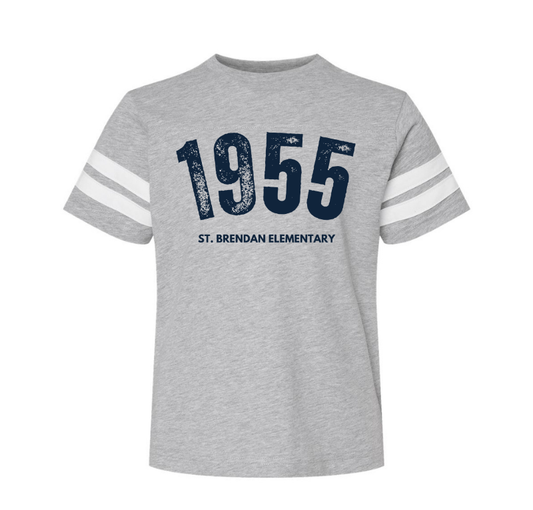 Youth "1955" Striped-Sleeve Jersey T-Shirt, Grey