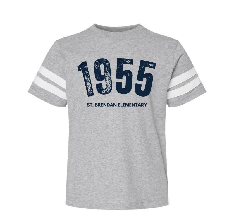 Toddler "1955" Striped-Sleeve Jersey T-Shirt, Grey