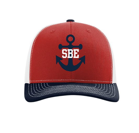 Richardson SBE Anchor Snapback Trucker Cap, Red/White/Navy