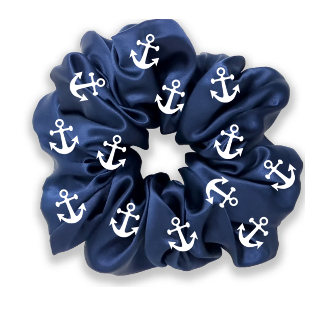 Anchor Satin Scrunchie, Navy